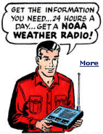 Comic strip hero Mark Trail encourages you to get a NOAA weather radio. Click here to listen to broadcasts all over America.